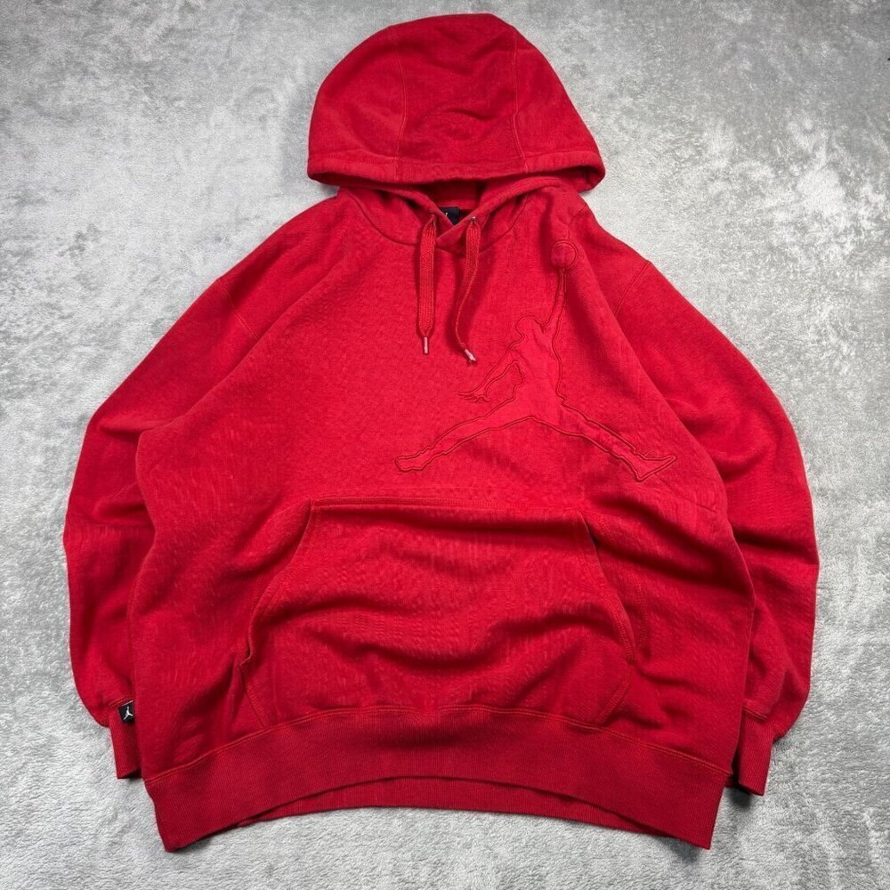 Air Jordan Baggy Hoodie Embroidered Logo Mens XL Red Pullover Sweatshirt Y2K